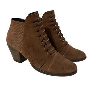 Free People Women's Ankle Booties Boho Chic Suede Block Heel sz 7.5 Dark Brown